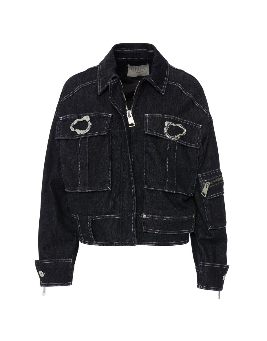 Silver Accessory Detail Zippered Wide Pocket Jacket - 4