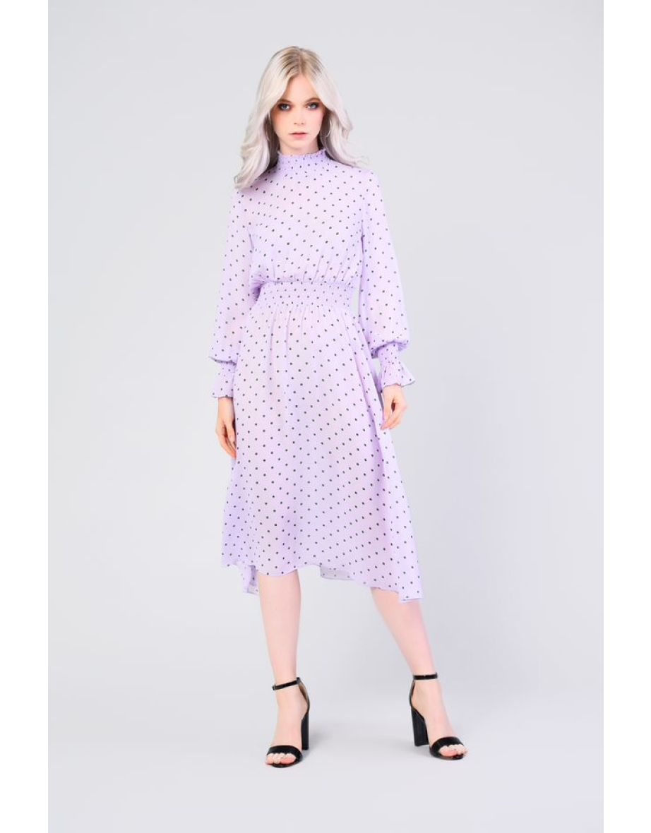 Glamorous Lilac Green Polka Dot Print Midi Dress