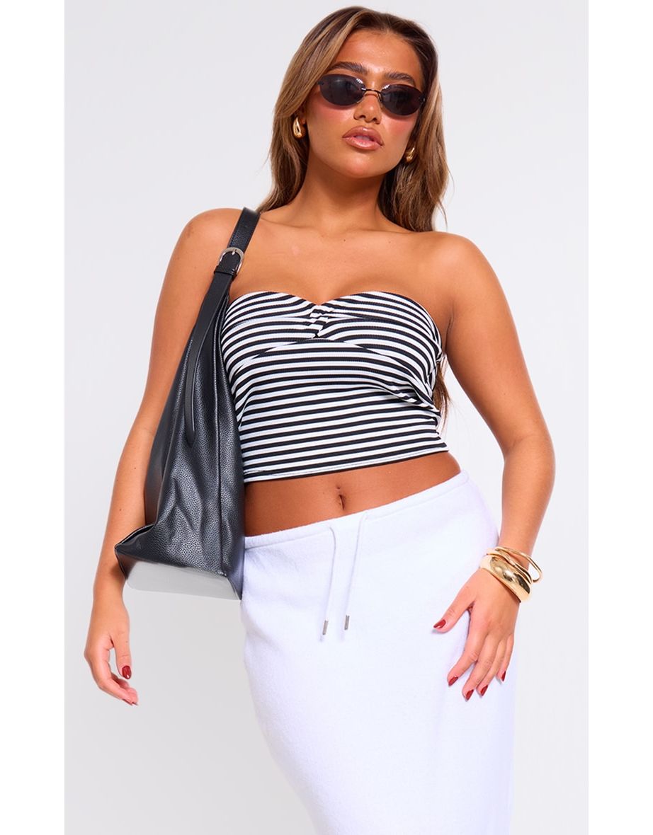 Black Stripe Rib Twist Bust Crop Top, Tops