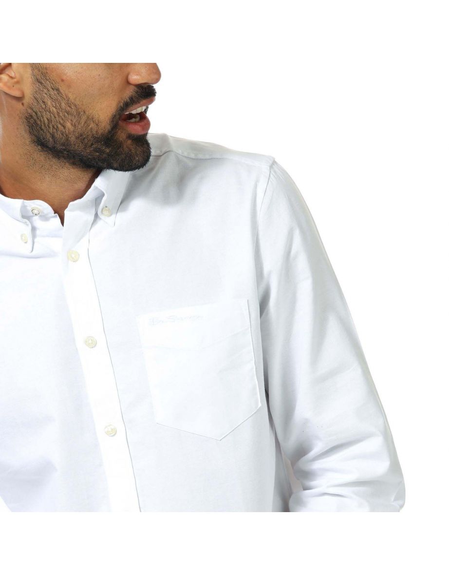 Men's Ben Sherman Long Sleeve Oxford Shirt in White - 5