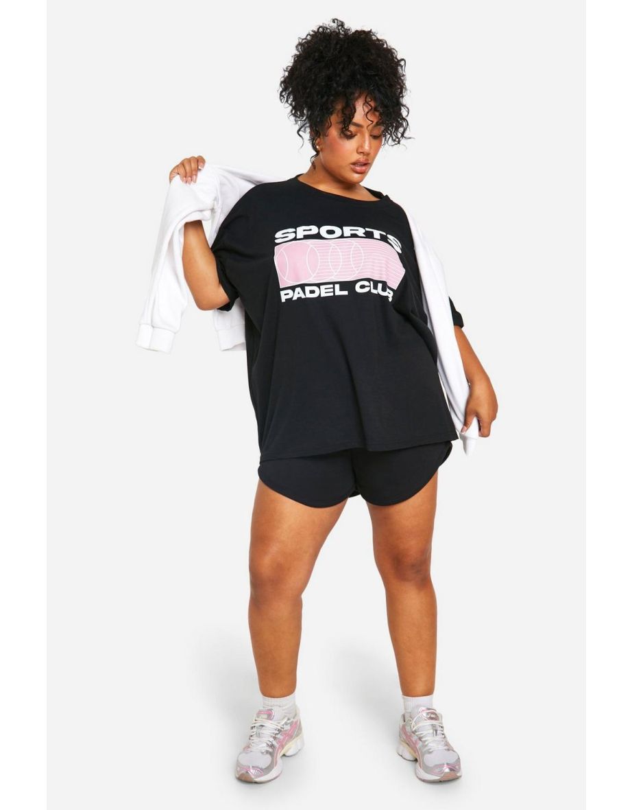 Plus Sports Padel Club Printed Oversized T-shirt - black