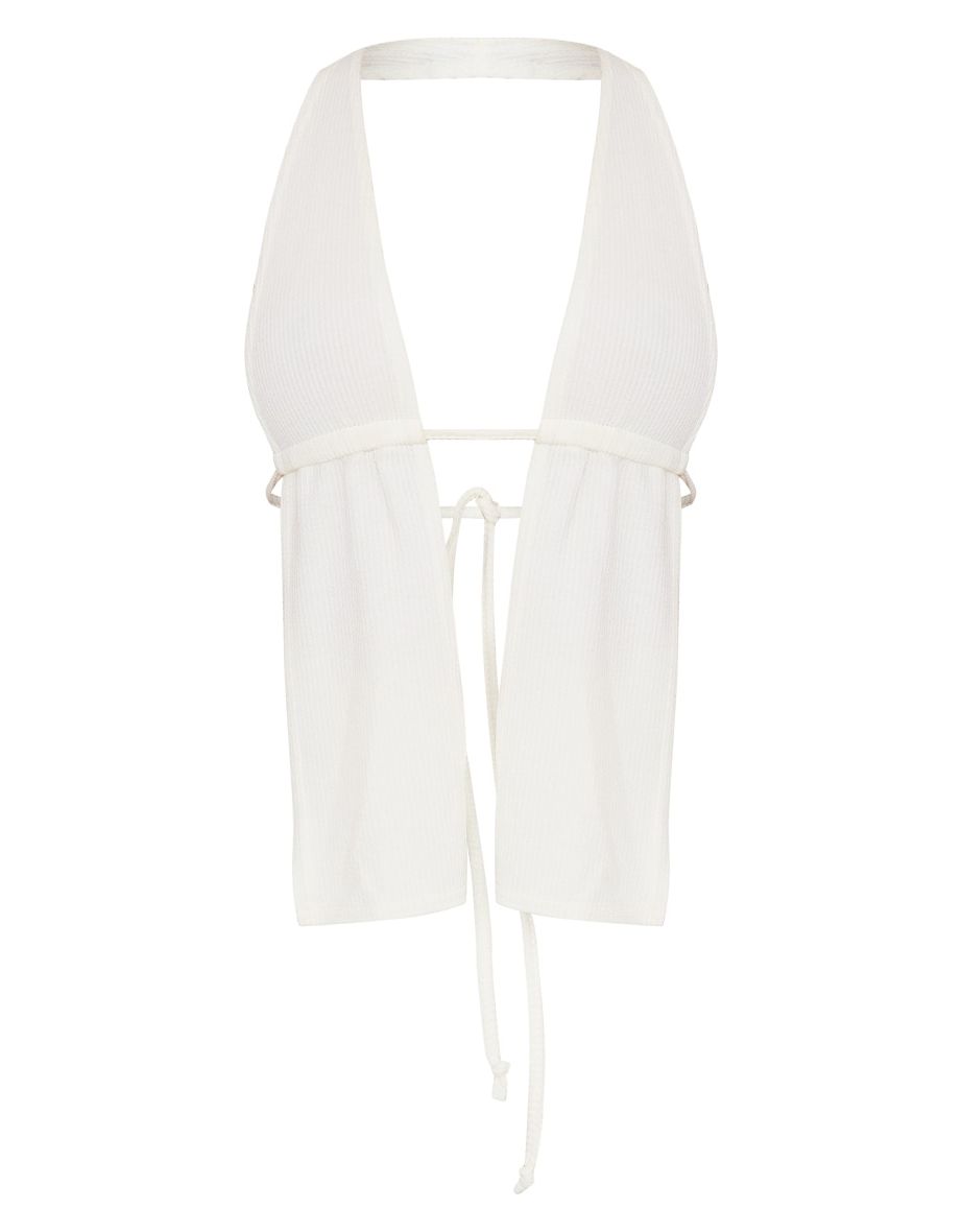 Cream Crinkle Rib Halterneck Bralet - 4