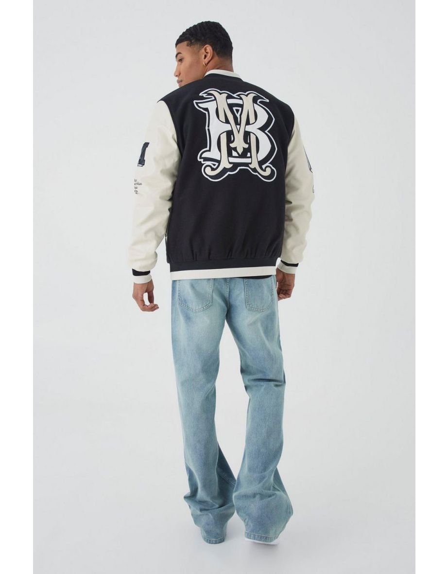 Regular Melton And Pu Sleeve Varsity Jacket - black - 2