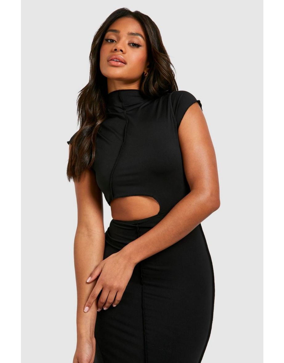 Exposed Seam Cut Out Maxi Dress - black - 3