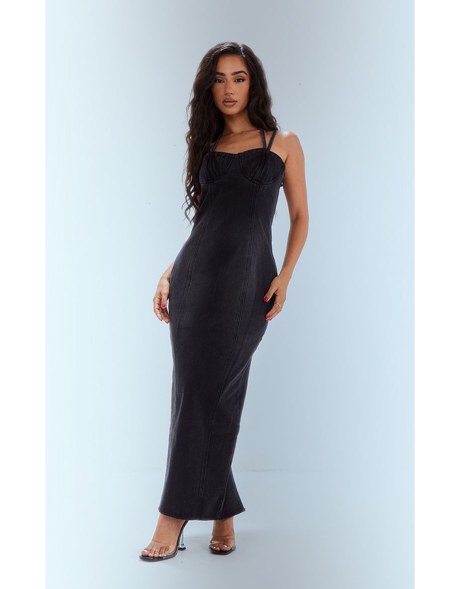 Black cup detail maxi dress discount