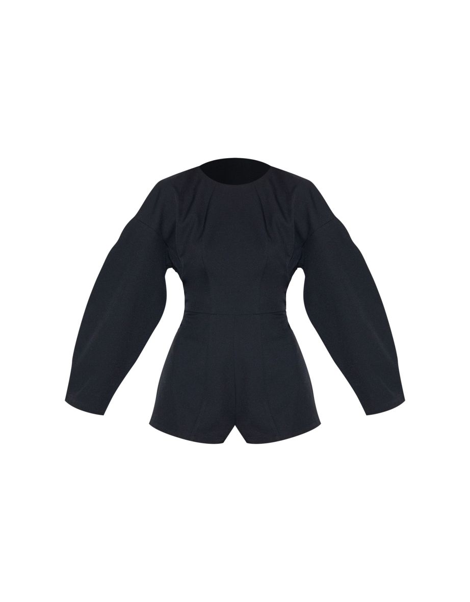 Black Tailored Woven High Neck Cocoon Sleeve Playsuit - 4
