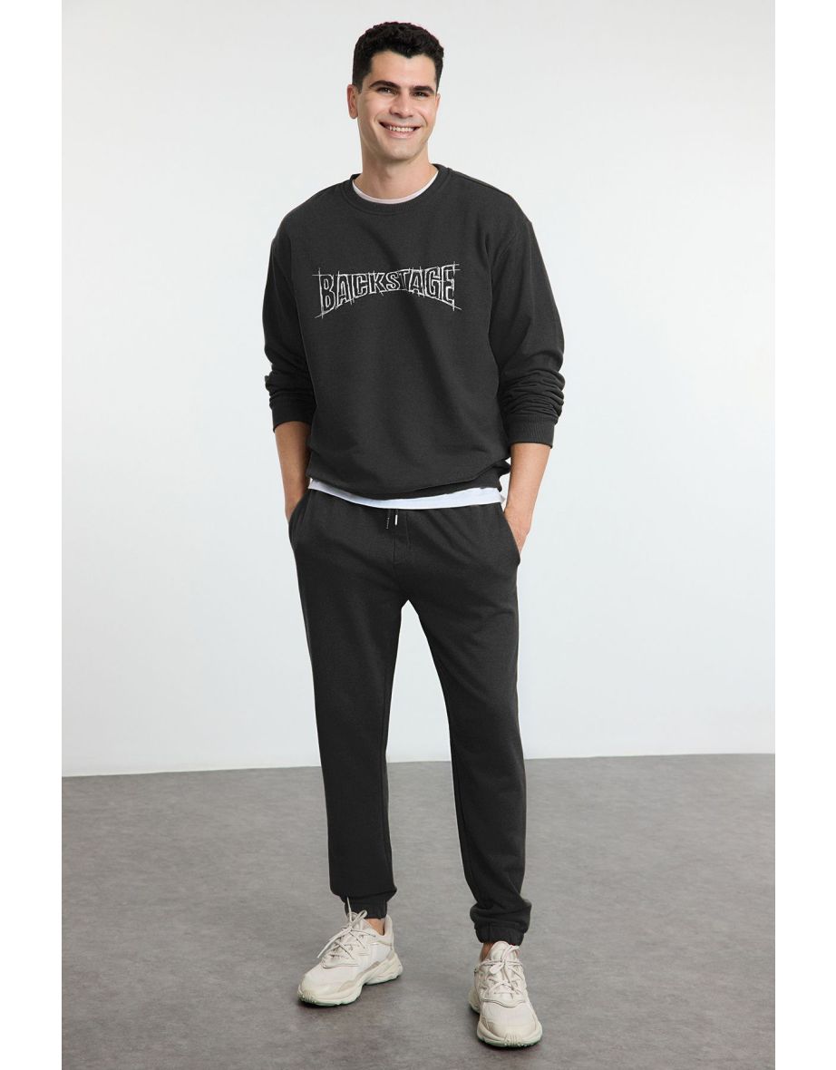 Anthracite Oversize / Wide Cut Text Printed Tracksuit