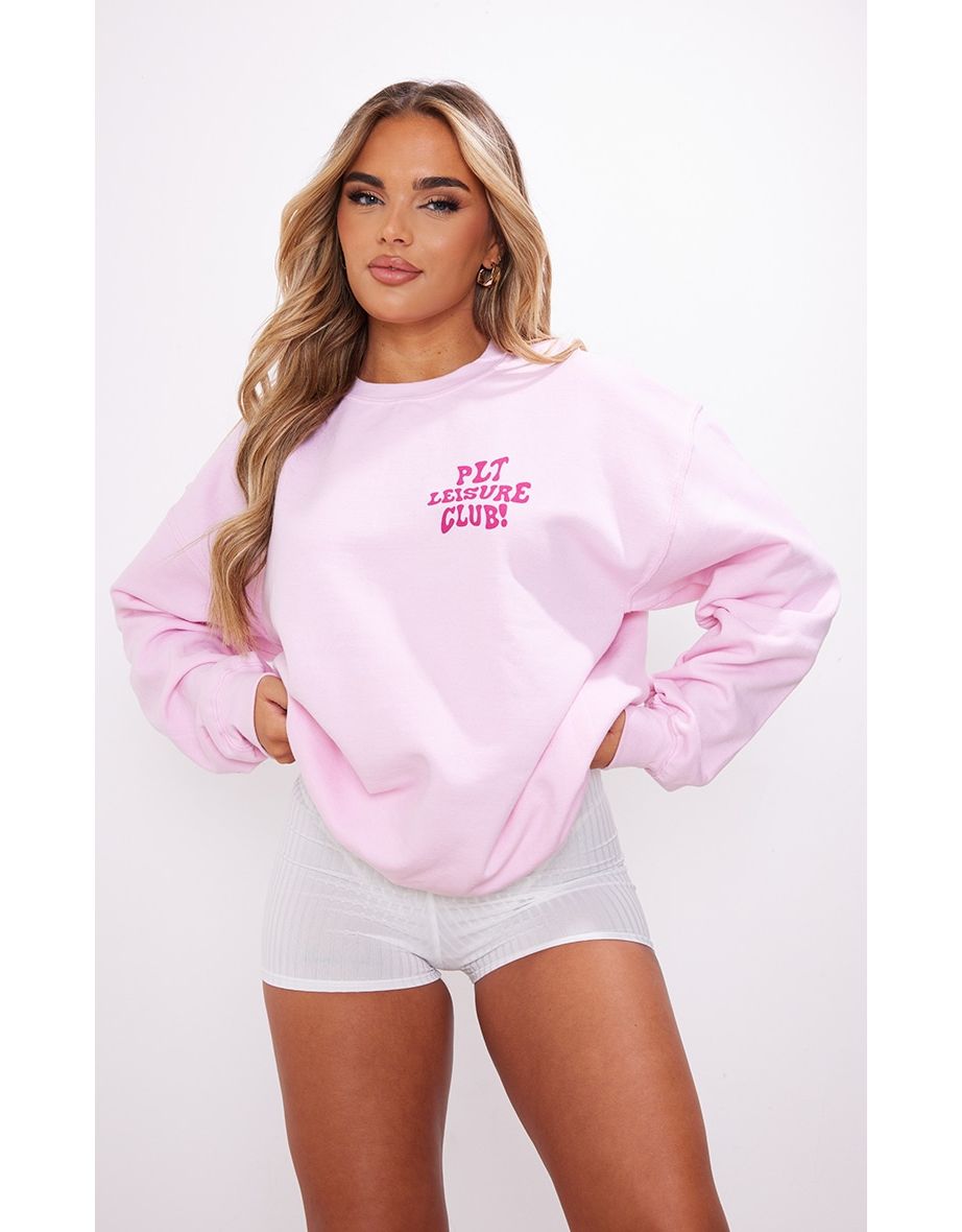 PRETTYLITTLETHING Pink Leisure Club Front And Back Print Sweatshirt