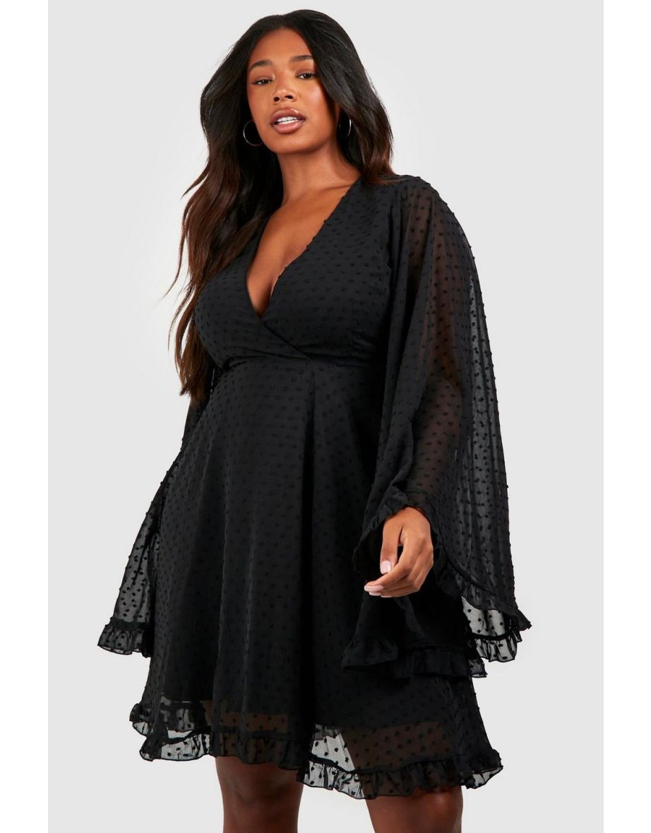 Dobby chiffon wide 2025 sleeve skater dress
