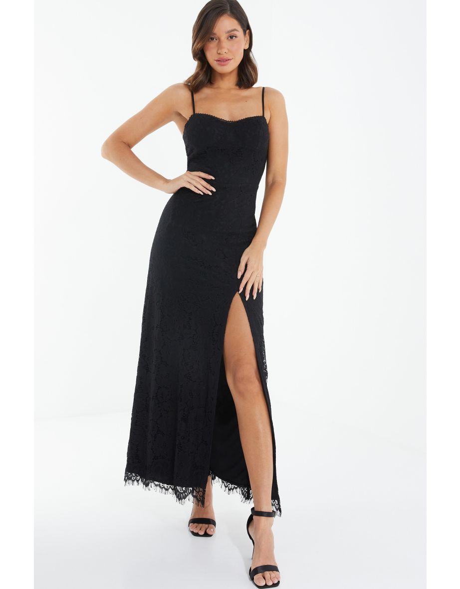 Shop Black Lace Split Leg Maxi Dress Online in Bahrain VogaCloset