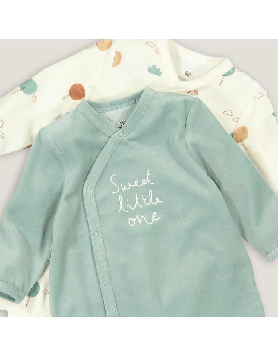 Pack of 2 Velour Sleepsuits in Cotton Mix, Prem - 7