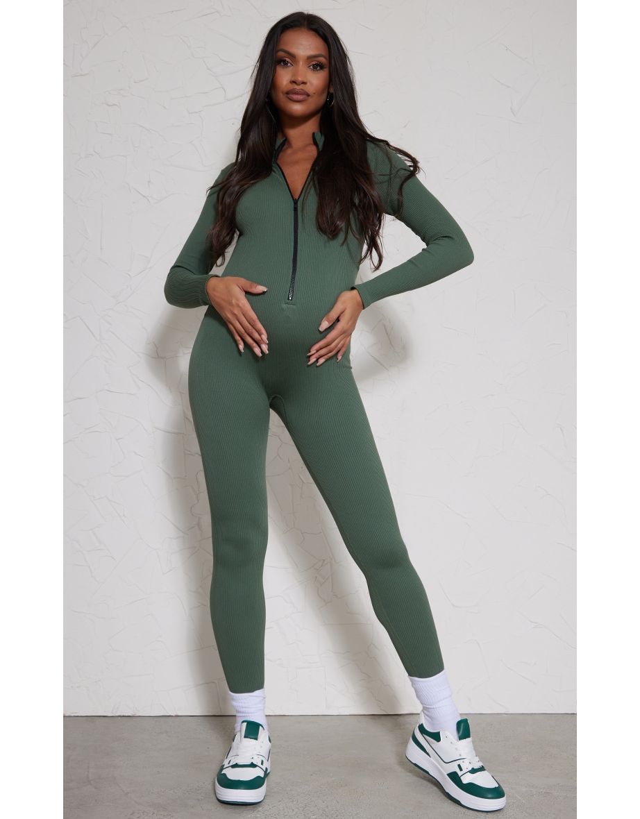 Green ribbed jumpsuit outlet
