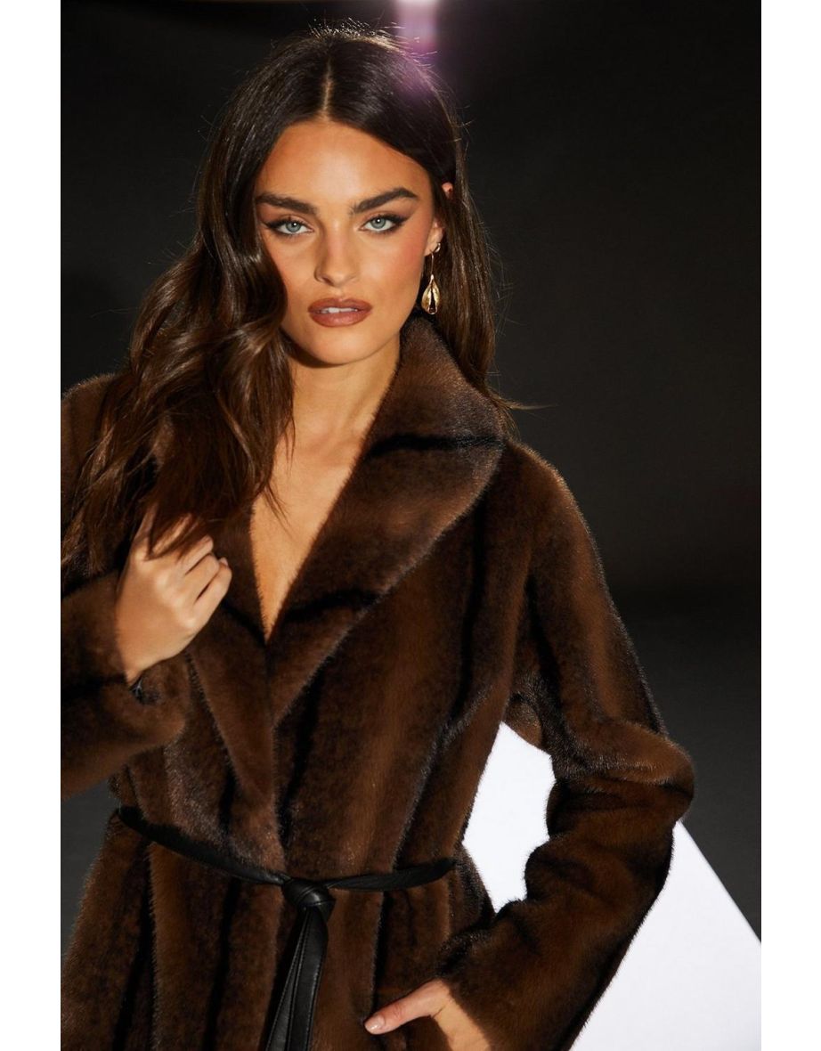 Runway Faux Fur Belted Coat - 5