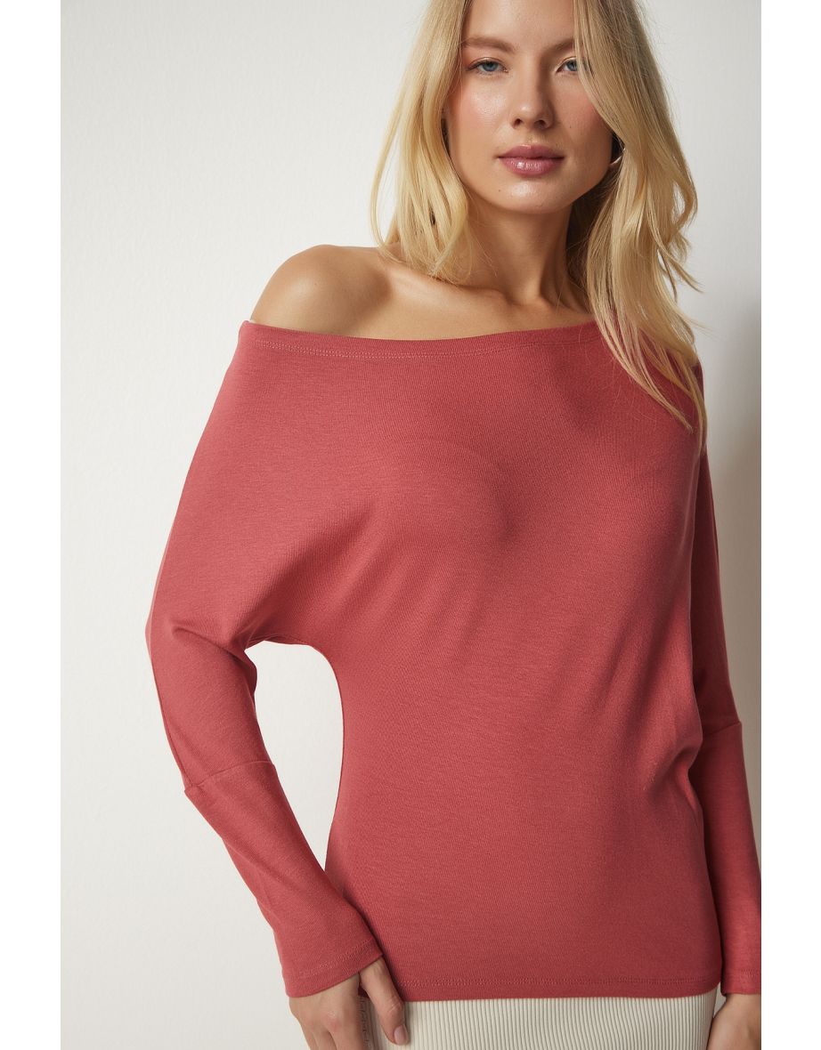 Women's Dried Rose Boat Neck Knitwear Blouse