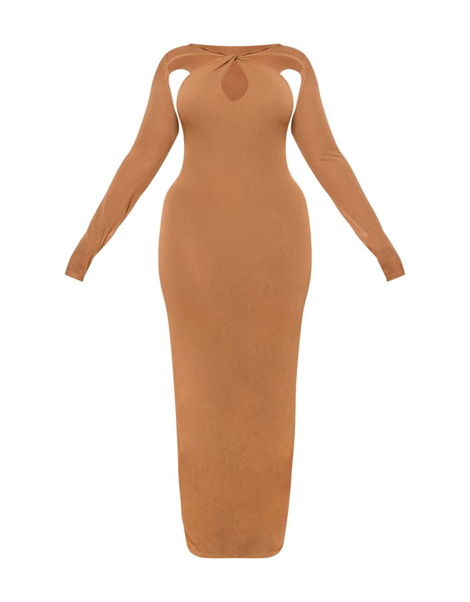 PLT Label Plus Tan Knitted Twist Detail Maxi Dress - 4