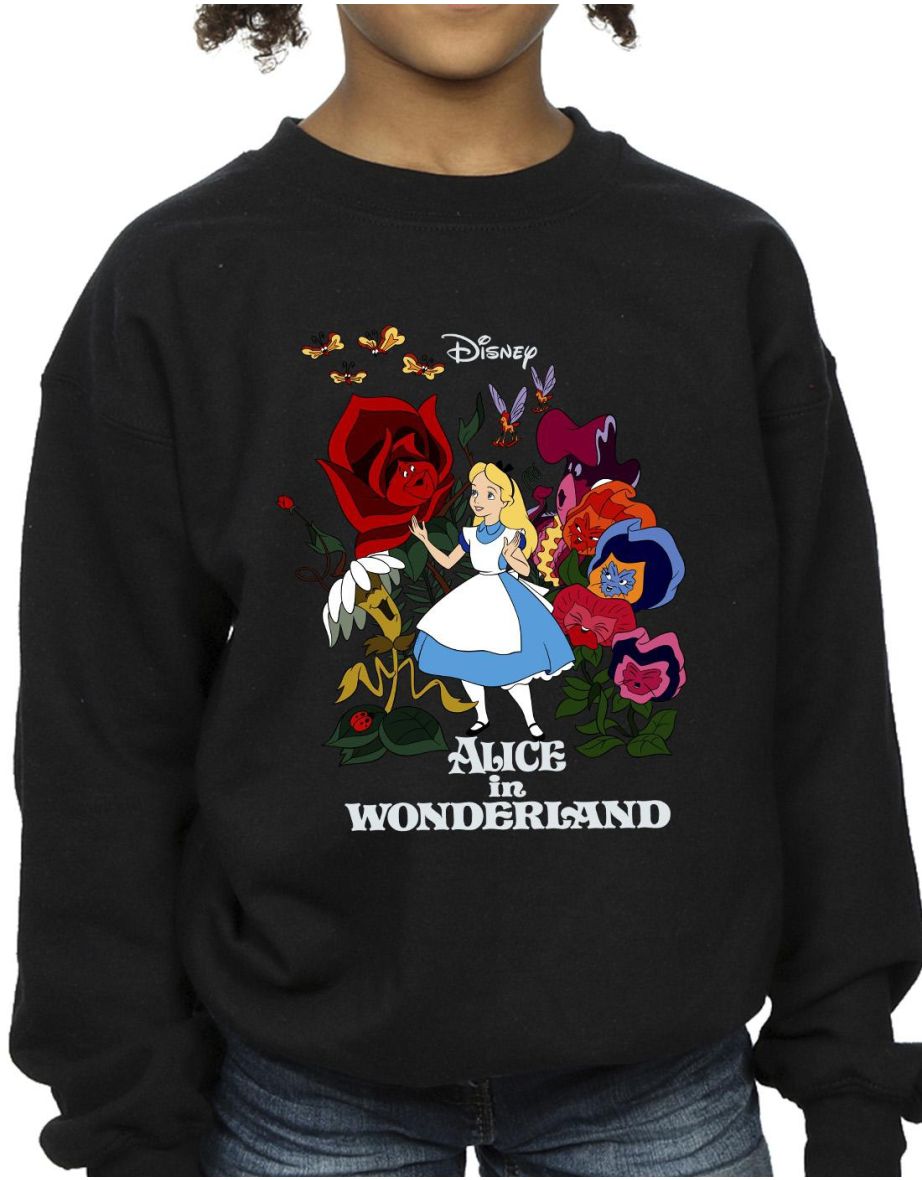 Disney Girls Alice In Wonderland Flowers Sweatshirt - Black - 2
