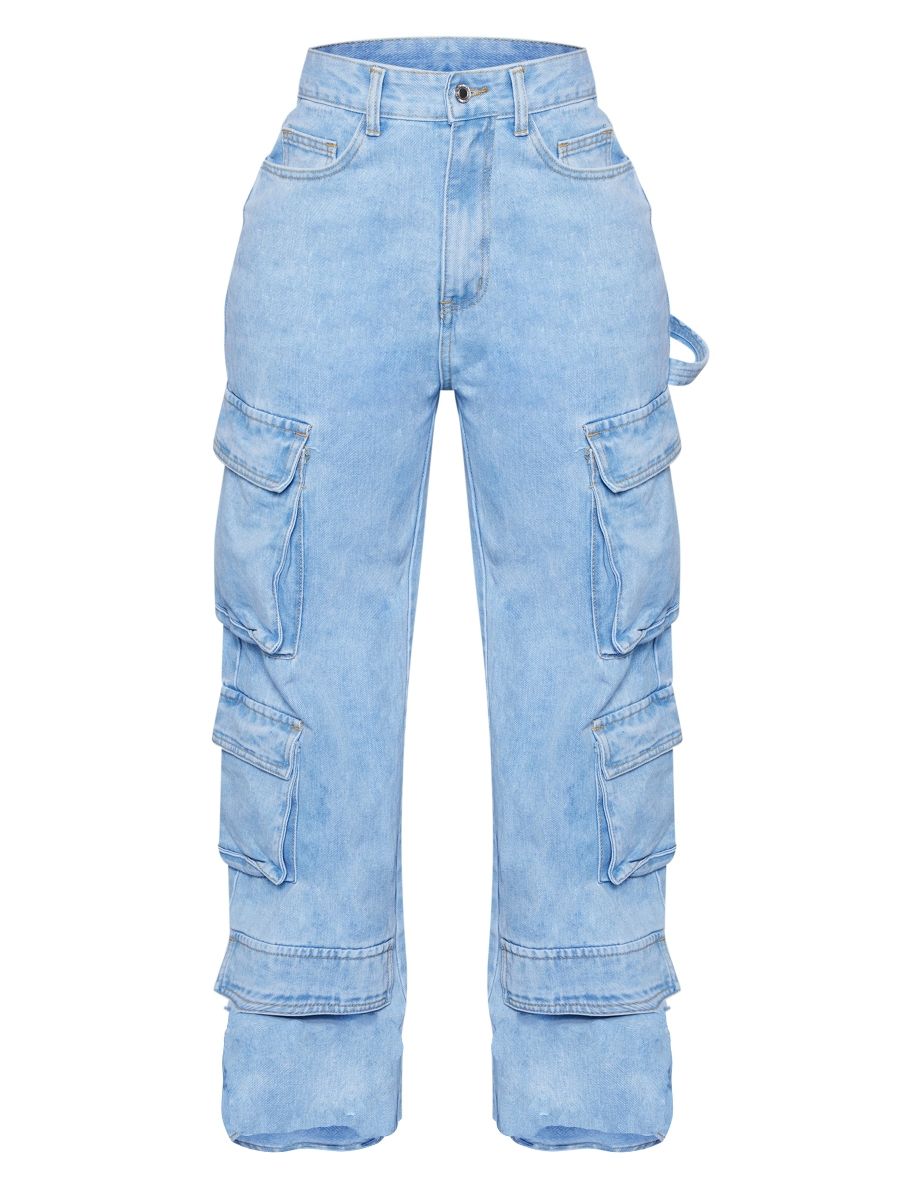 Shape Light Blue Wash Pocket Wide Leg Cargo Jeans - 4