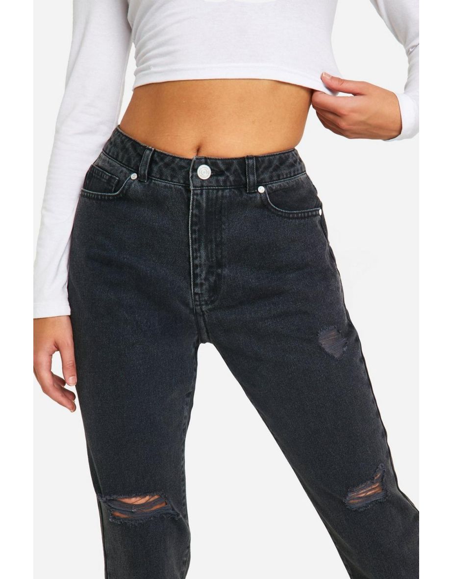 Basics High Waisted Ripped Mom Jeans - washed black - 3