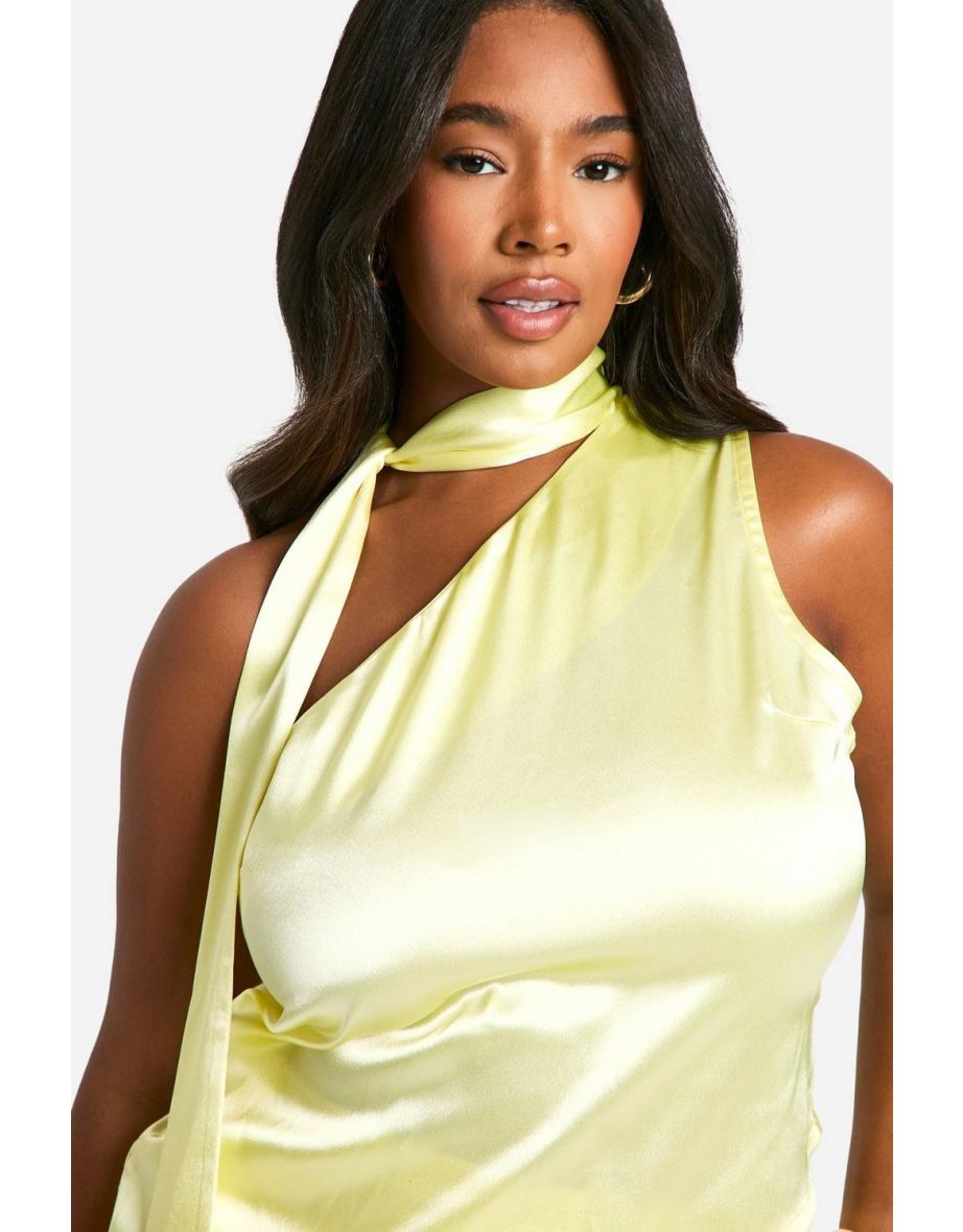 Plus Premium Satin One Shoulder Top & Maxi Skirt Co-ord - 3