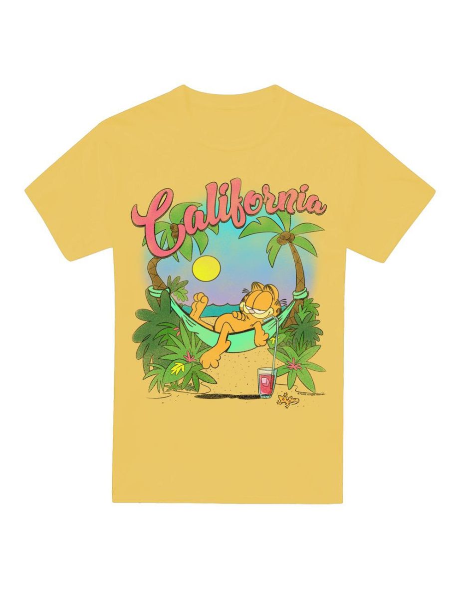 Garfield Mens Beach Time T-Shirt - Banana Yellow