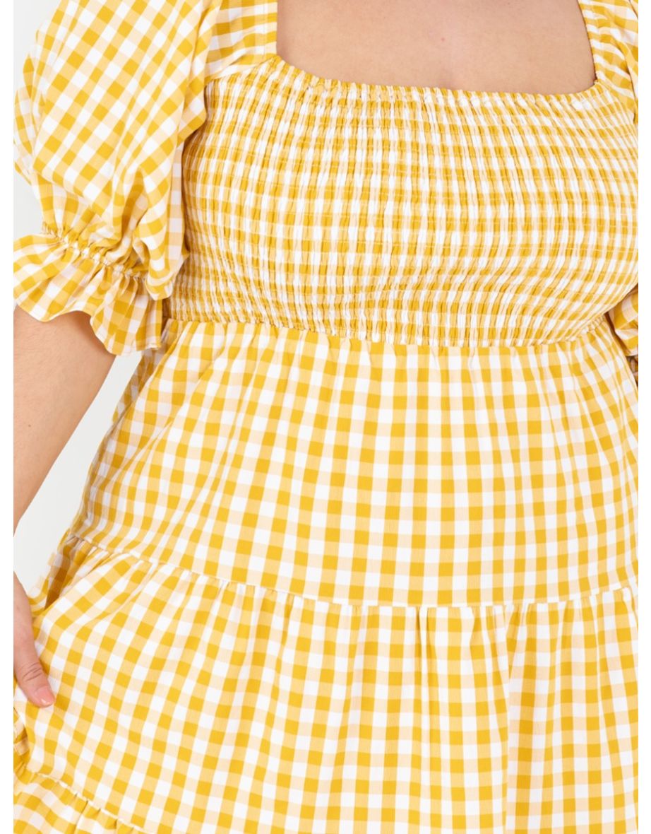 Lovedrobe Yellow Gingham Milkmaid Puff Sleeve Mini Dress - 4