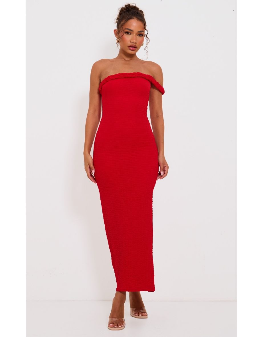 Petite Red Textured Twist Detail Maxi Dress