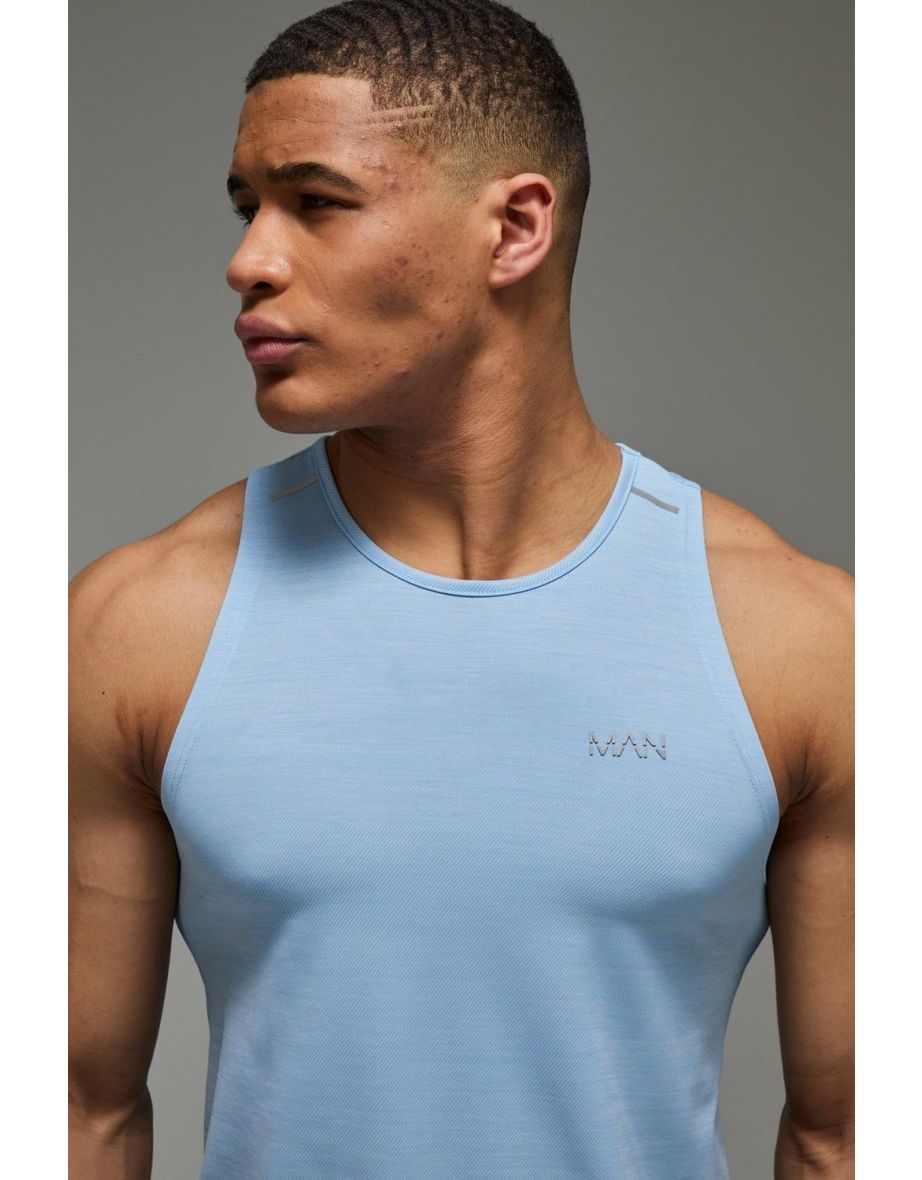 Man Active Lightweight Performance Slim Fit Marl Gym Tank - light blue - 2