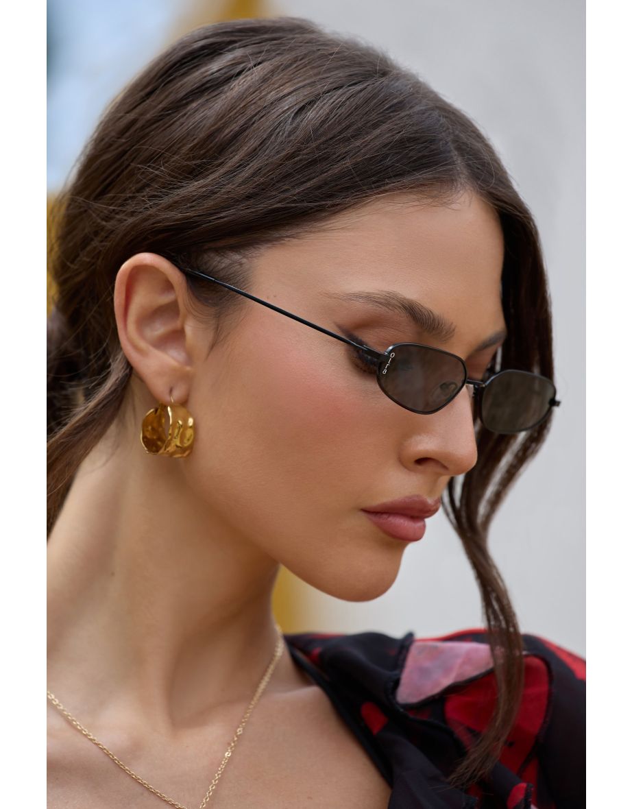Drew | Otra Black Metal Thin Rectangular Sunglasses - 4