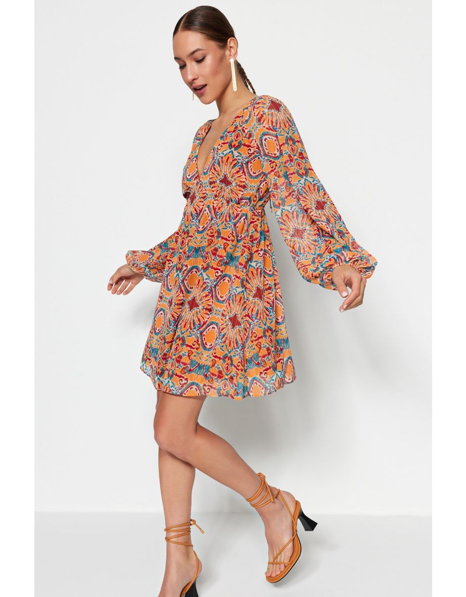 A-Line Mini Dress with Long Sleeves - 7