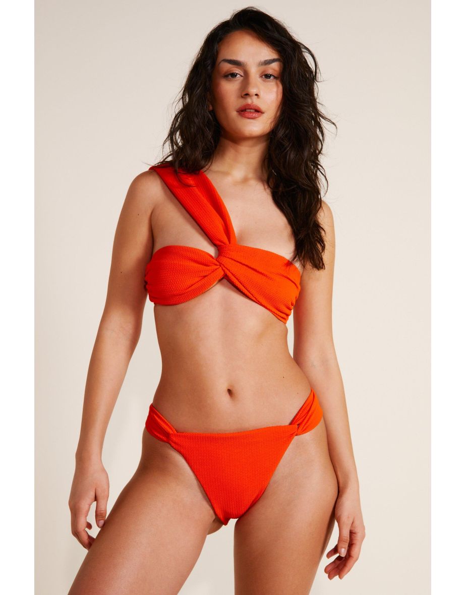 Textured Twisted One Shoulder Bikini Set - 1