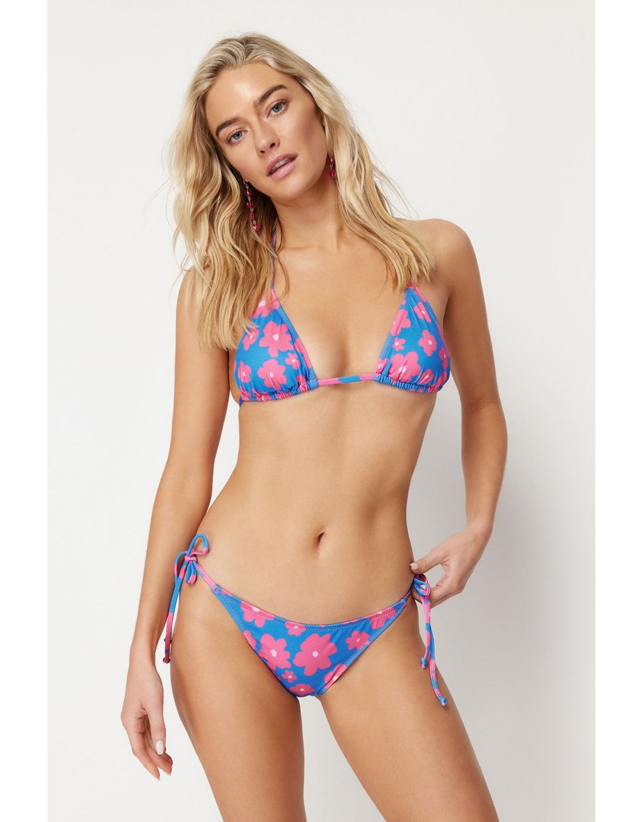 Floral Patterned Triangle Tie Bikini Set