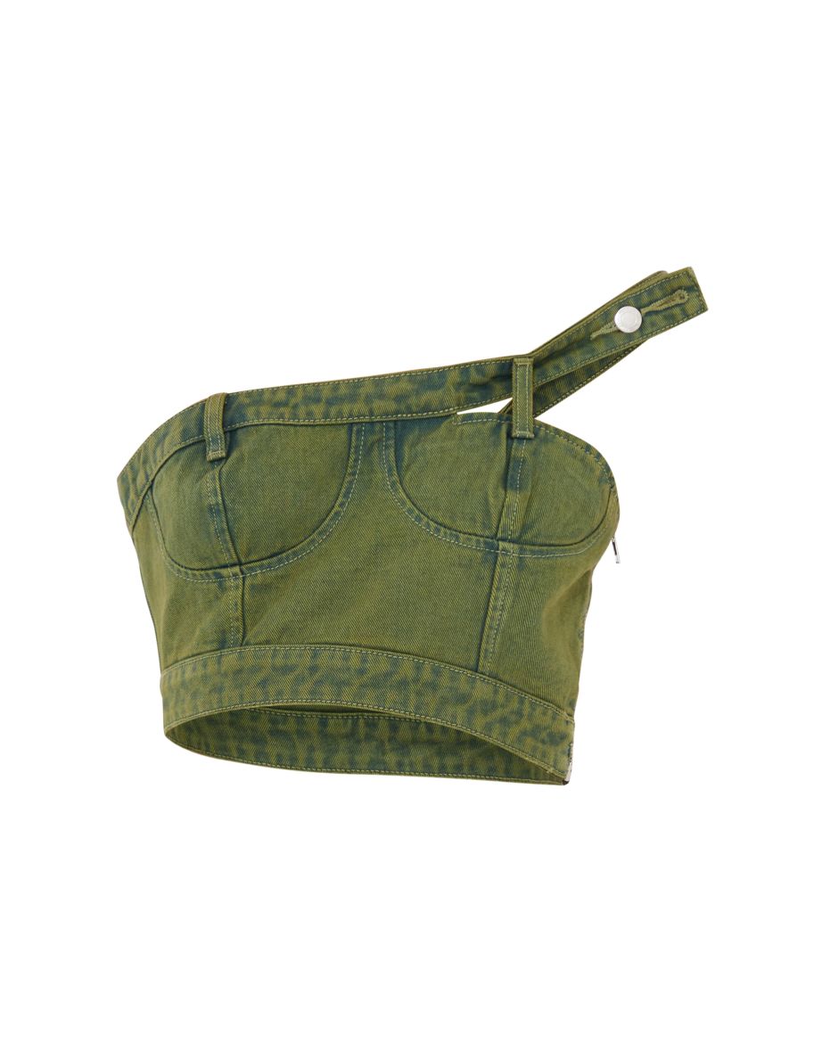 Green Cast Frayed Asymmetric Bandeau Top - 4