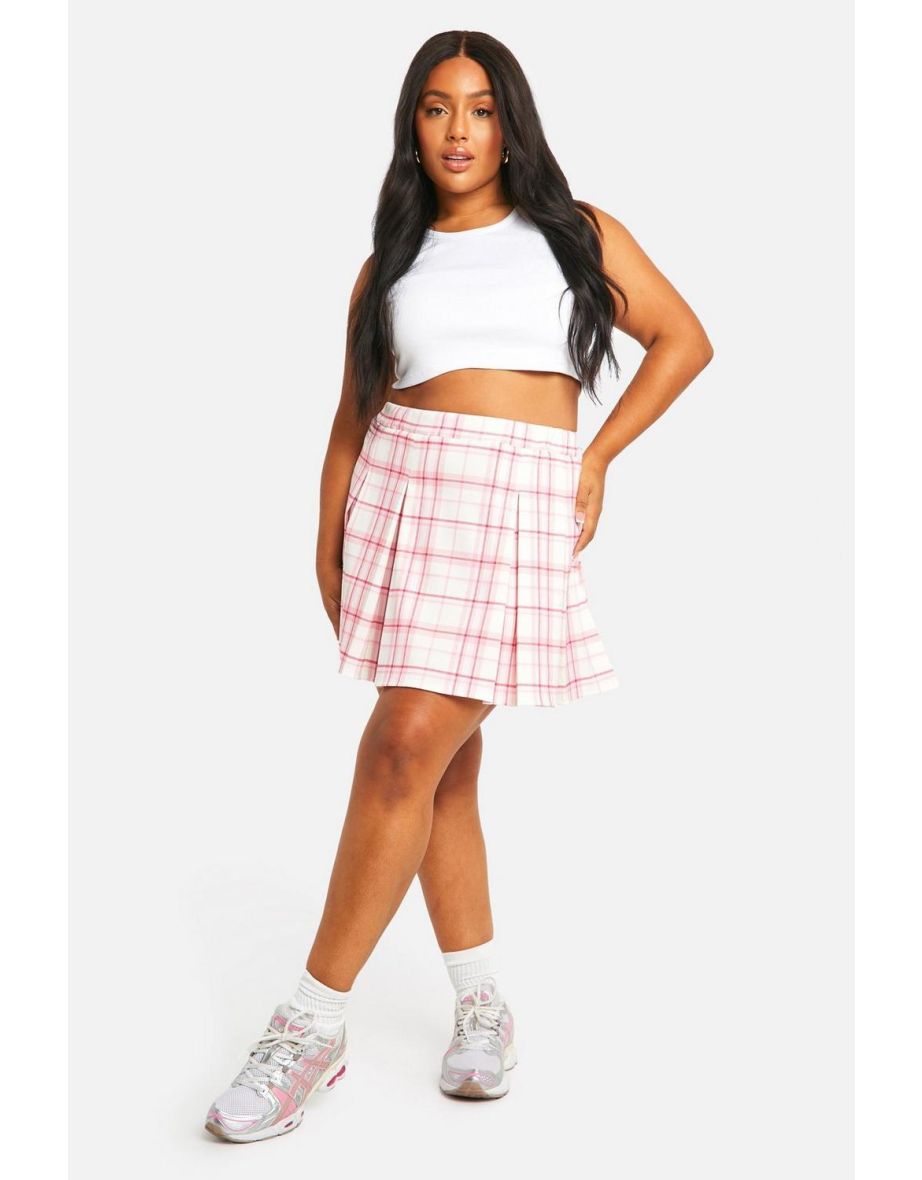Plus Check Pleated Woven Stretch Tennis Skirt