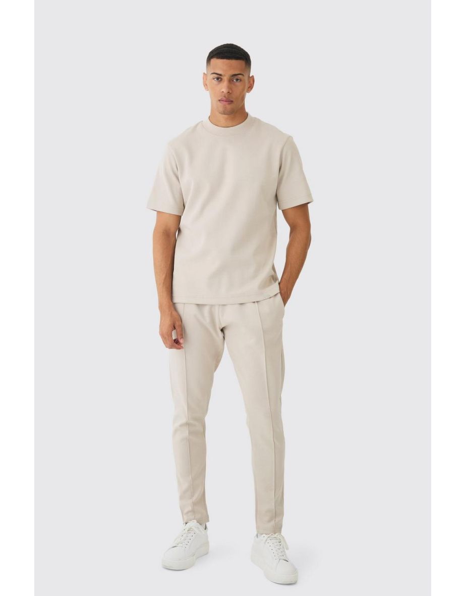 Shop Regular Interlock T shirt And Jogger Set stone Online in Qatar VogaCloset