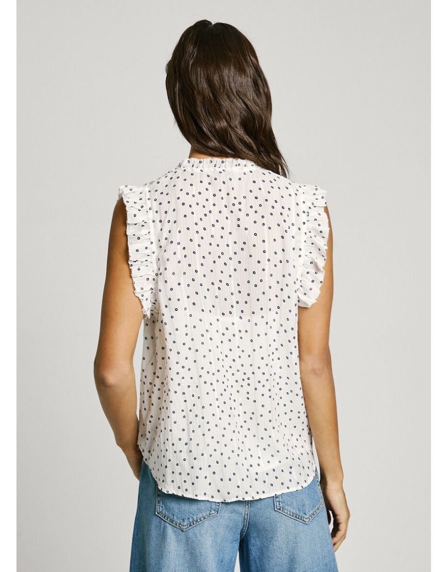 Sleeveless Blouse with Polka Dots - 5