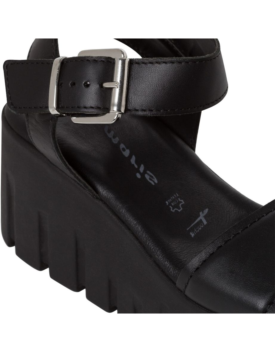 Leather Chunky Wedge Sandals - 6