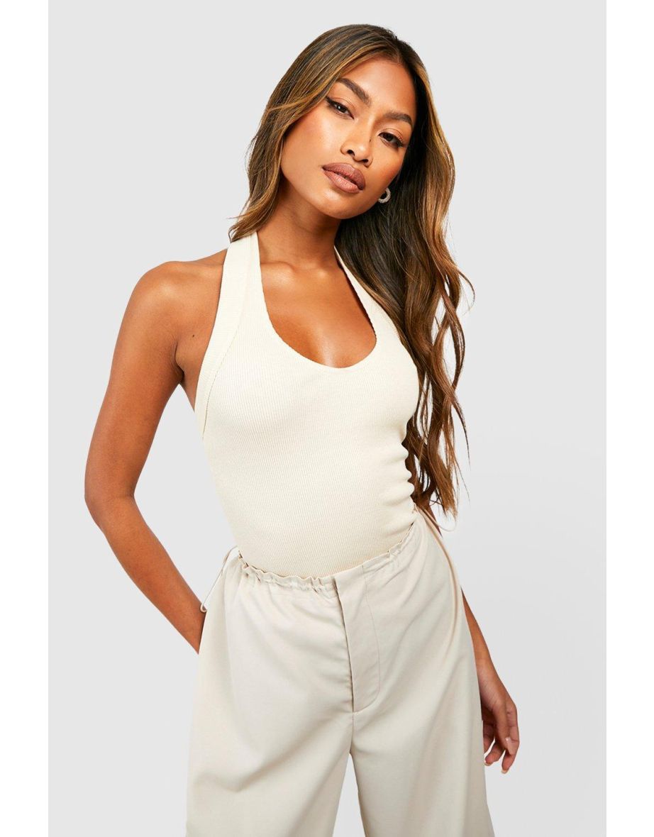 Shop Rib Thick Binding Halter Neck Vest stone Online in Oman VogaCloset