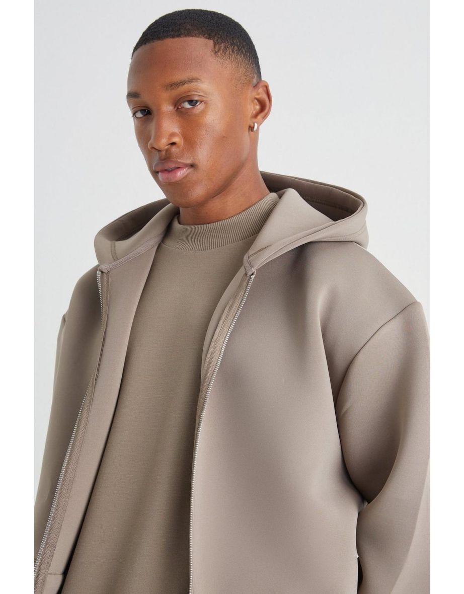 Shop Oversized Zip Through Bonded Scuba Hoodie Online in Oman VogaCloset