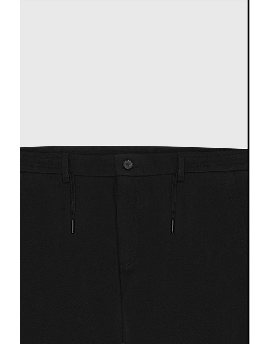 Men's Black Oversize Loose Cut Waist Tied Cotton Stretchy Dobby Side Pocket Trousers - 7