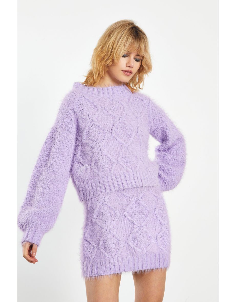 Glamorous Lilac Cropped Jumper with Front Cable Knit Detail
