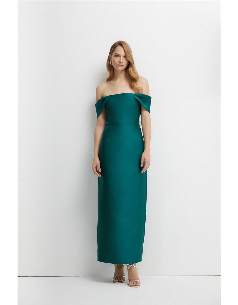 Emerald Off Shoulder Column Maxi Dress
