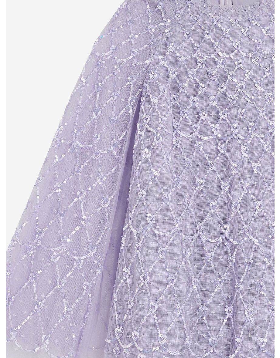 Girls Heart Lattice Cape Dress in Purple - 3