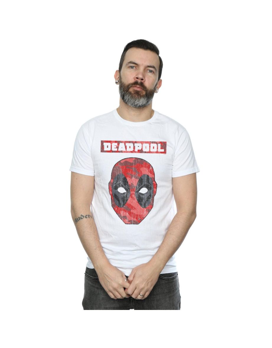 Marvel Mens Deadpool Camo Head T-Shirt - White