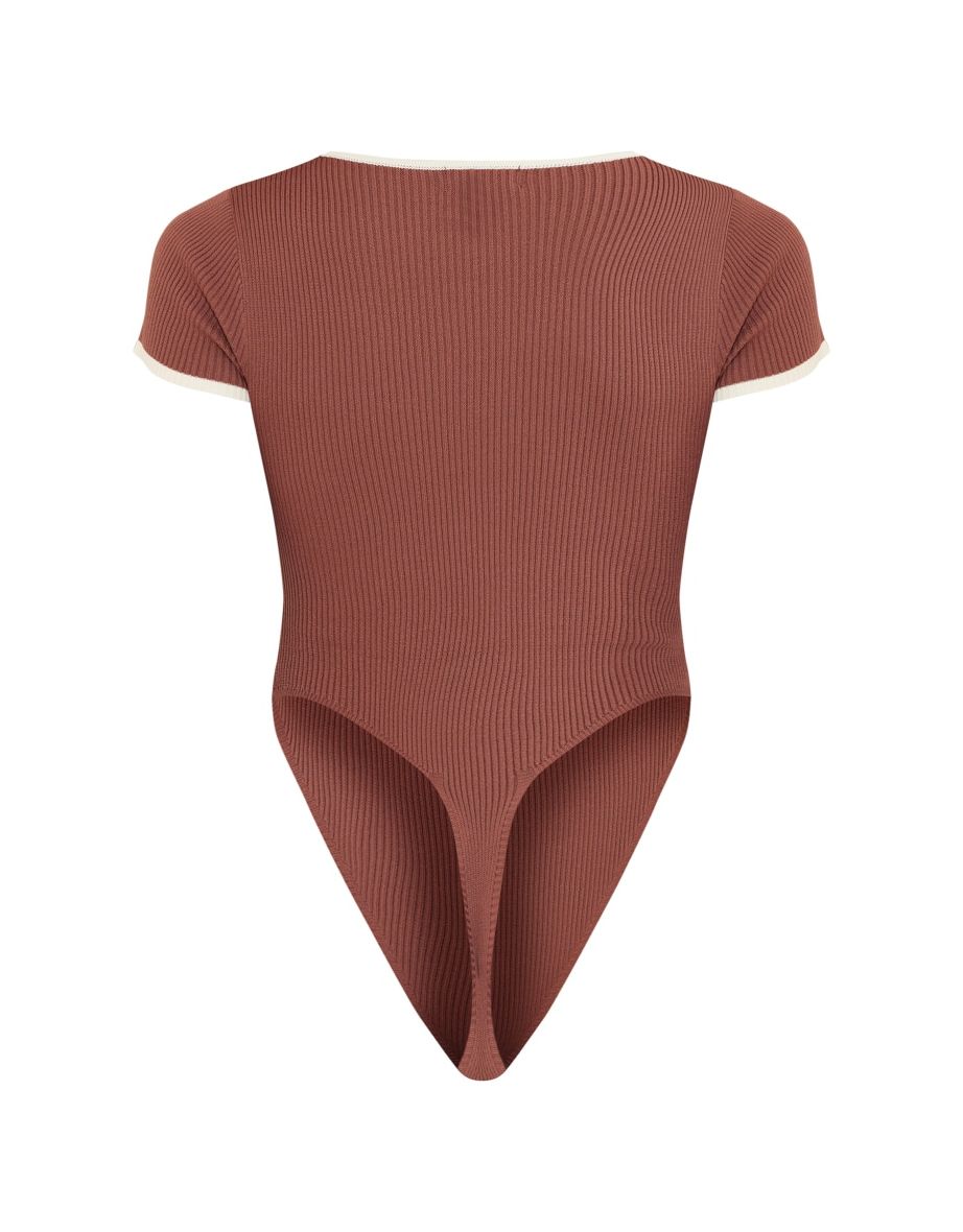 Chocolate Contrast Binding Knitted Bodysuit - 5