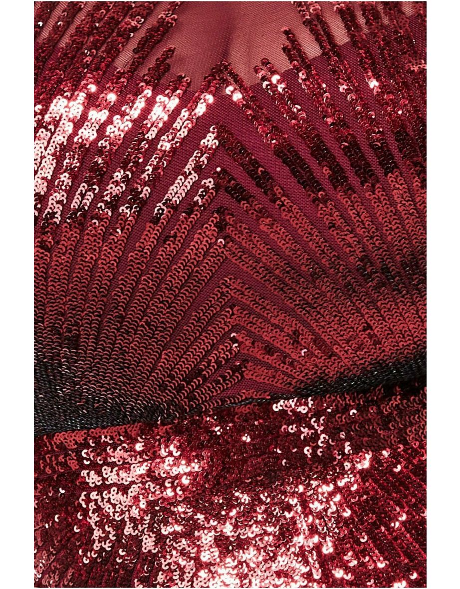 Goddiva Plus Shooting Star Sequin Maxi Dress - Wine - 3