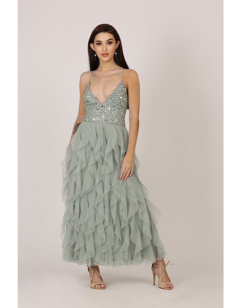 Shop Page Embellished Midi Dress in Teal Online in Bahrain VogaCloset