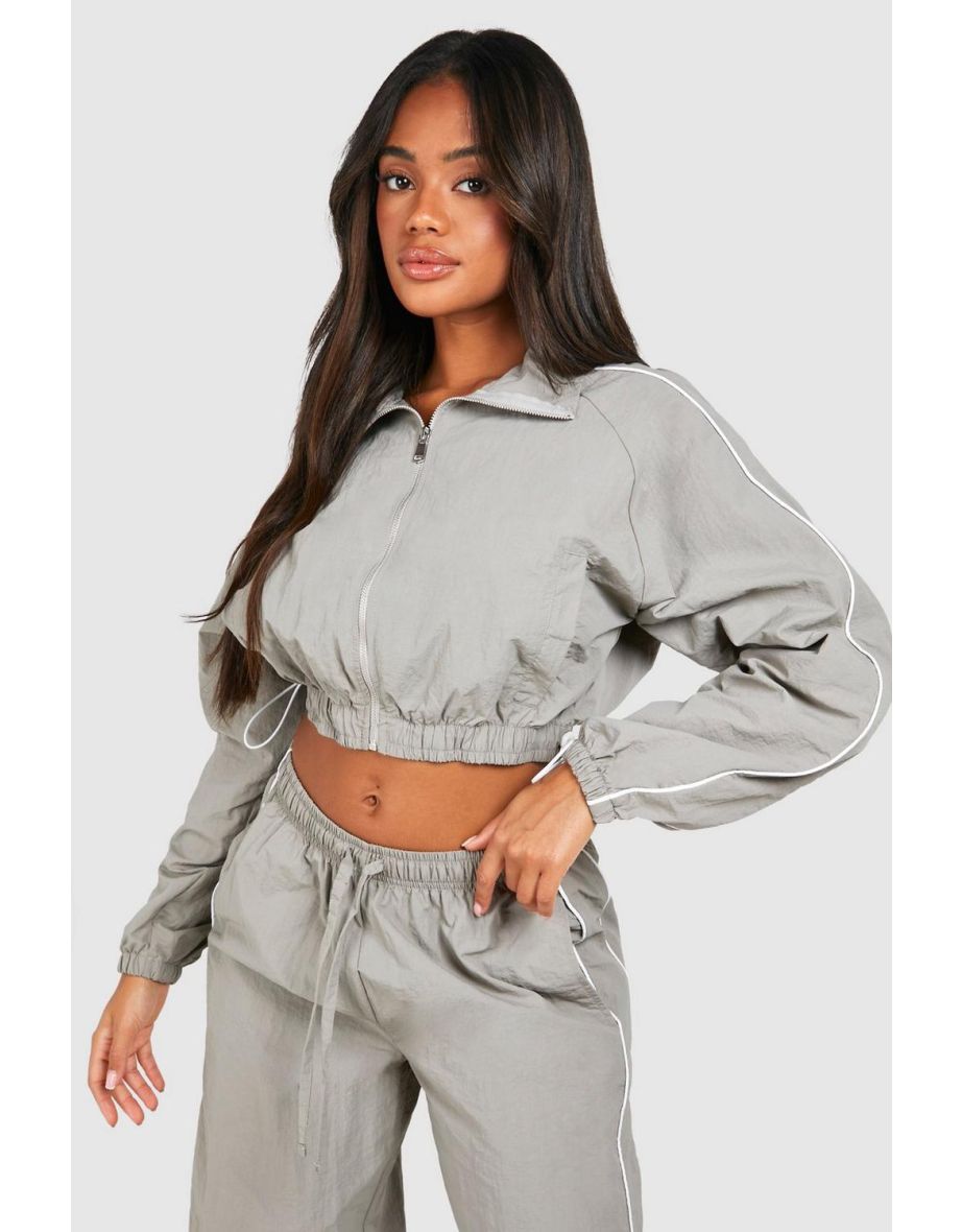 Shop Nylon Contrast Detail Cropped Jacket grey Online in Qatar VogaCloset
