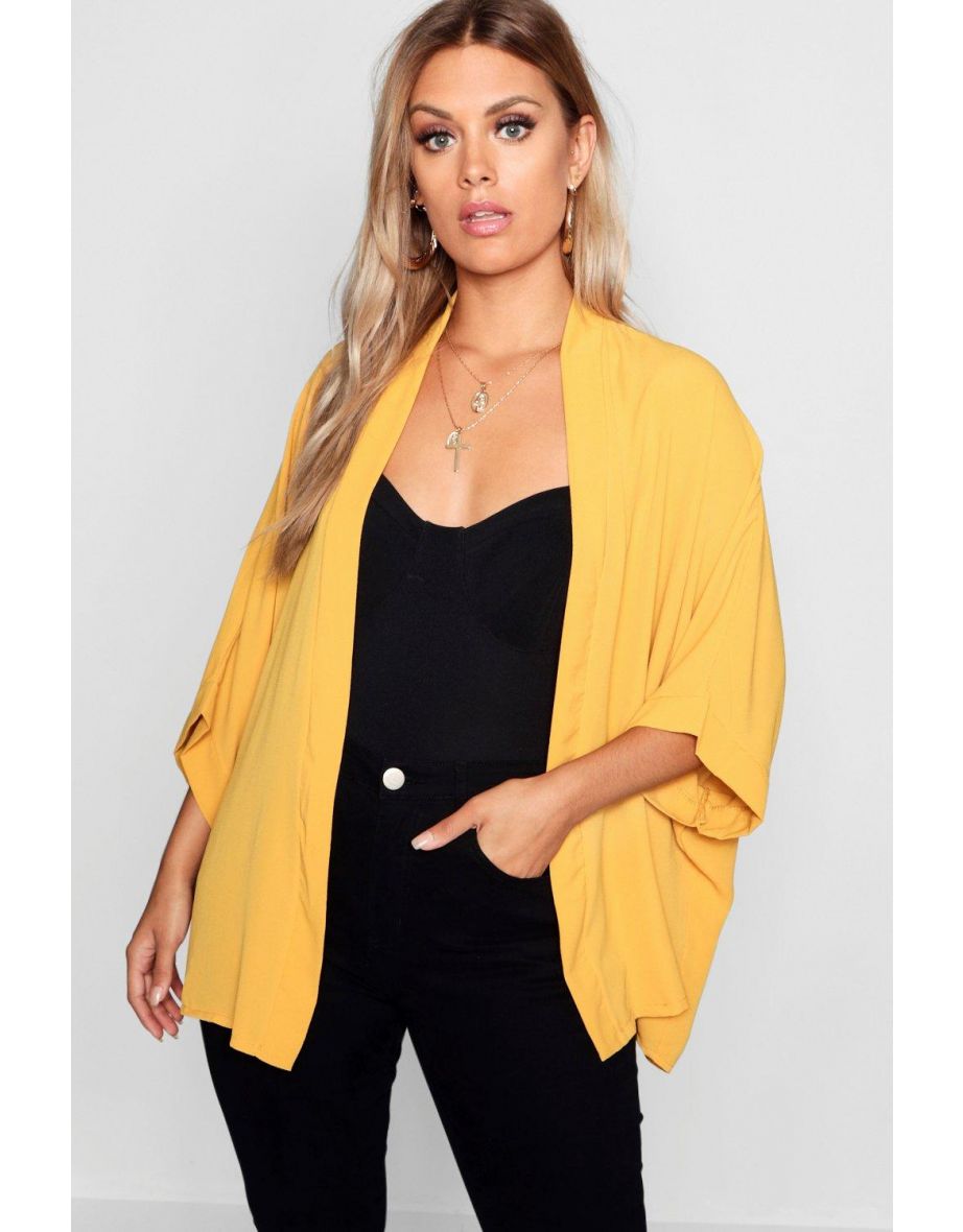 Plus Woven Kimono - mustard