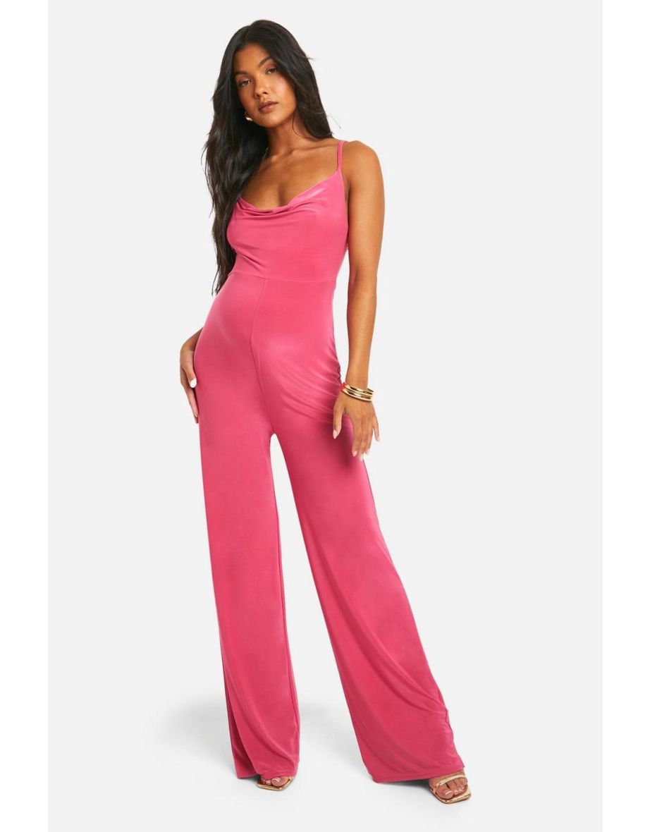Maternity Slinky Cross Over Wide Leg Jumpsuit - hot pink