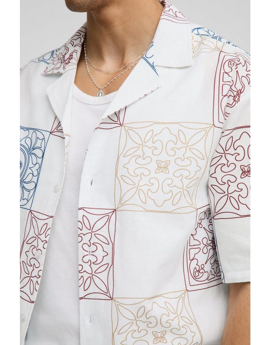 Oversized Tonal Check Printed Shirt - white - 2